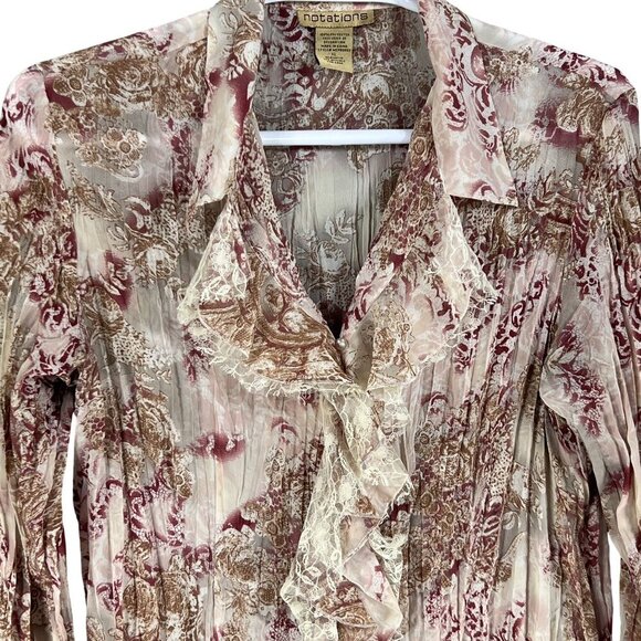 Vintage Notations Womens XL Sheer Chiffon Ruffled Crinkle Boho Button Up Blouse - Picture 12 of 15